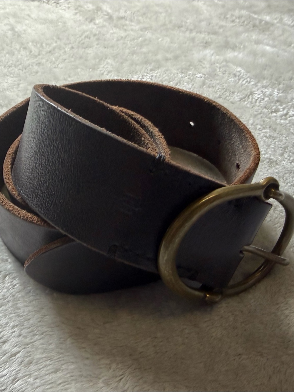 Vintage Lauren Ralph Lauren Brown Leather Belt with Brass Round Buckle